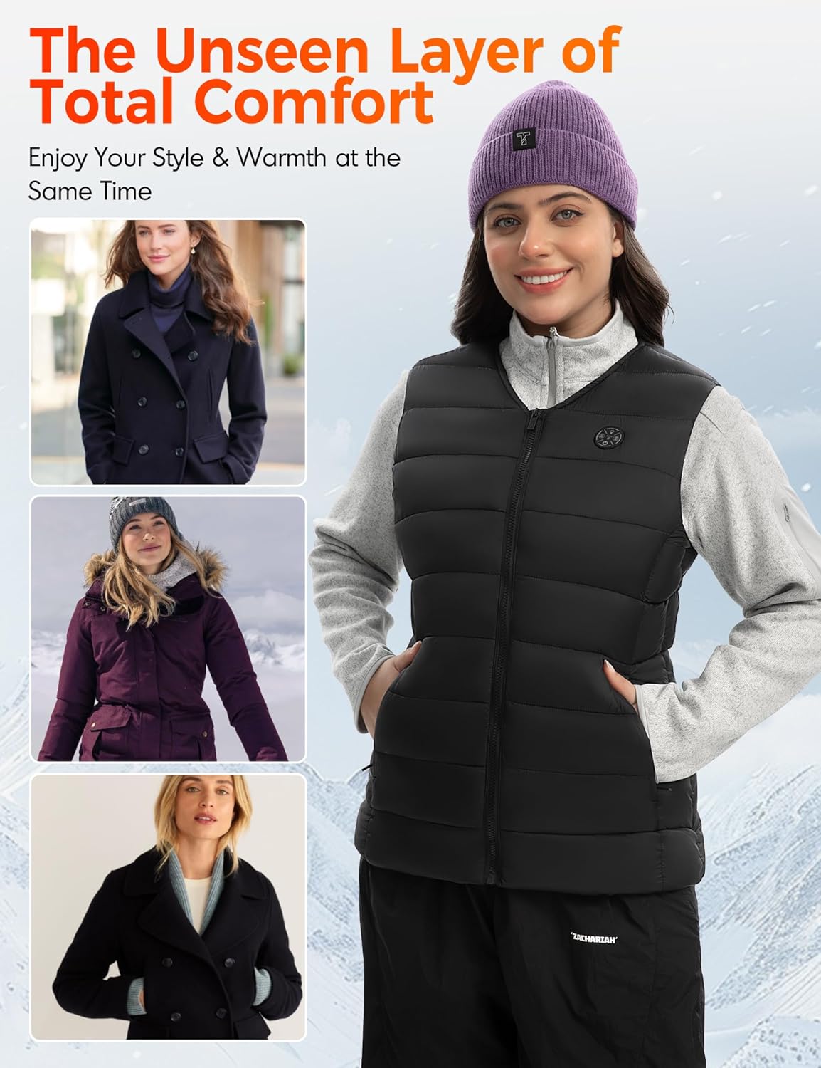 Women Heated Vest with 16000mAh Battery Pack Included, Electric Heating Vests Lightweight for Winter Outdoor Hiking - Image 4