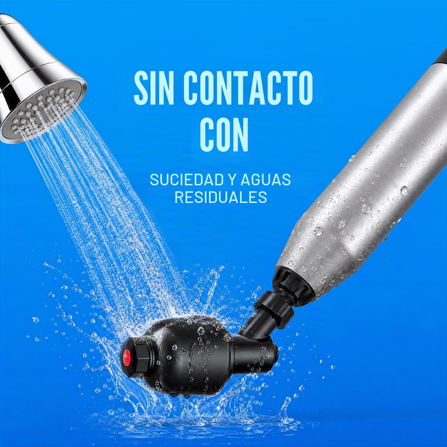 Desatascador Eléctrico de Tuberías y WC, Pistola de Aire Comprimido a Alta Presión 1-8 Bar, Cabezal Antisalpicaduras 120°, para Inodoro, Fregadero y Ducha, Recargable USB-C