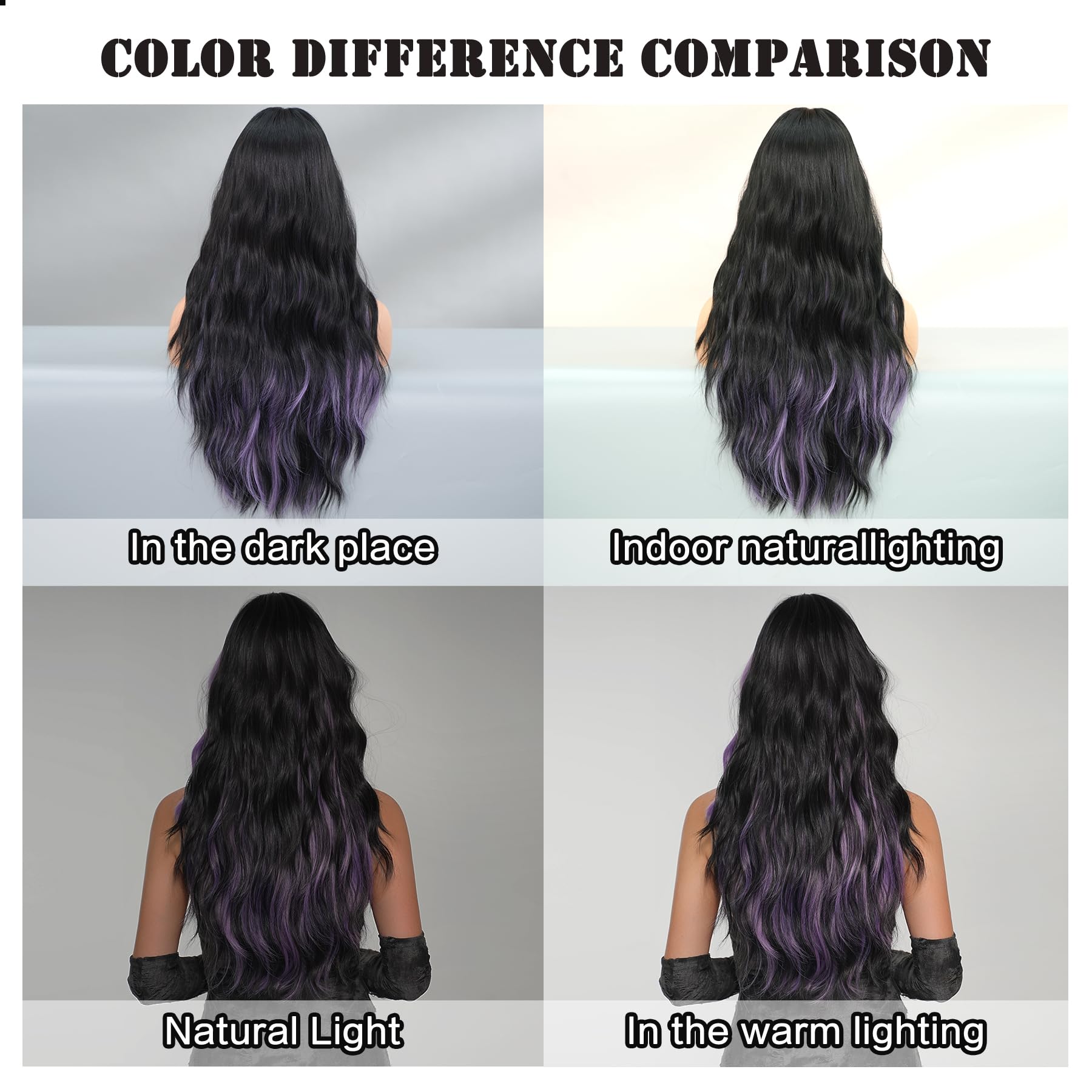 7JHH Heat-Resistant Synthetic Wavy Highlight Wig with Bangs