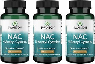 Swanson NAC N-Acetyl Cysteine, 600 mg, 100 Vegan Capsules, 3 Pack | For Adults Seeking Detox and Free Radical Support, an Amino Acid Derivative Aiding Glutathione Production