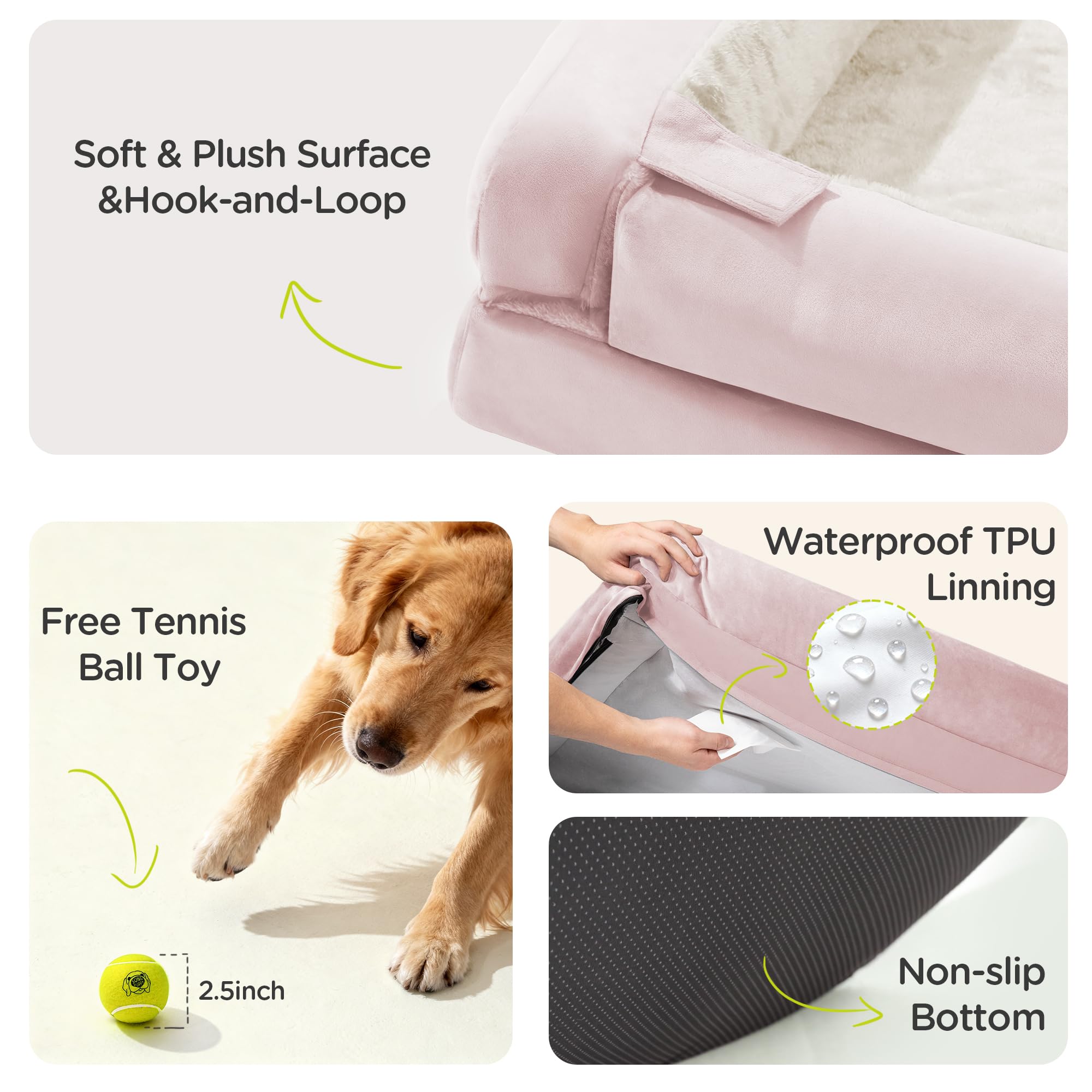 Extra Large Dog Bed, Orthopedic XL Washable Bed for Big Dog Waterproof Pet Couch Sofa Bolster with Removable Cover, Non-Slip Bottom, Tennis Ball Toy, 42x30 - image 6