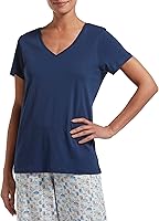 HUE Women's Sleepwell V-Neck Short Sleeve Sleep T-Shirt with Temp Regulating Tech - Soft Cotton Modal Lounge Top