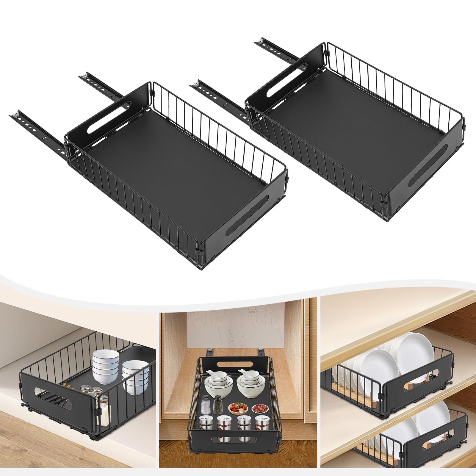 Confezione da 2 organizzatori estraibili, organizer per armadi per cucina e bagno, con 5 kg di capacità elevata, facile installazione per gli amanti della casa e dell'ordine