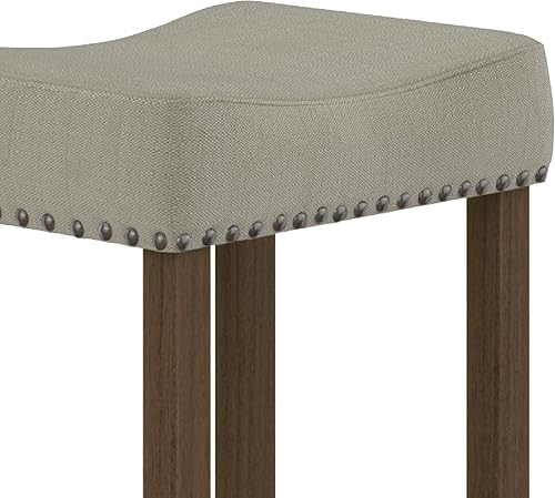 Miniatura 6 de Nathan James Hylie Juego de 2 taburetes de bar de madera con tachuelas de tapicería, para cubierta de cocina, altura de pub, 29 pulgadas, gris