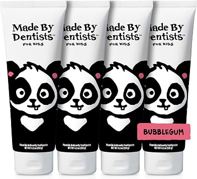 Made by Dentists Kids Fluoride Toothpaste 4-Pack - Anticavity Bubblegum Childrens Toothpaste, SLS-Free, Enamel Safe, Natural Flavors, Vegan & Cruelty-Free, Toddler & Kids Ages 2+, Panda