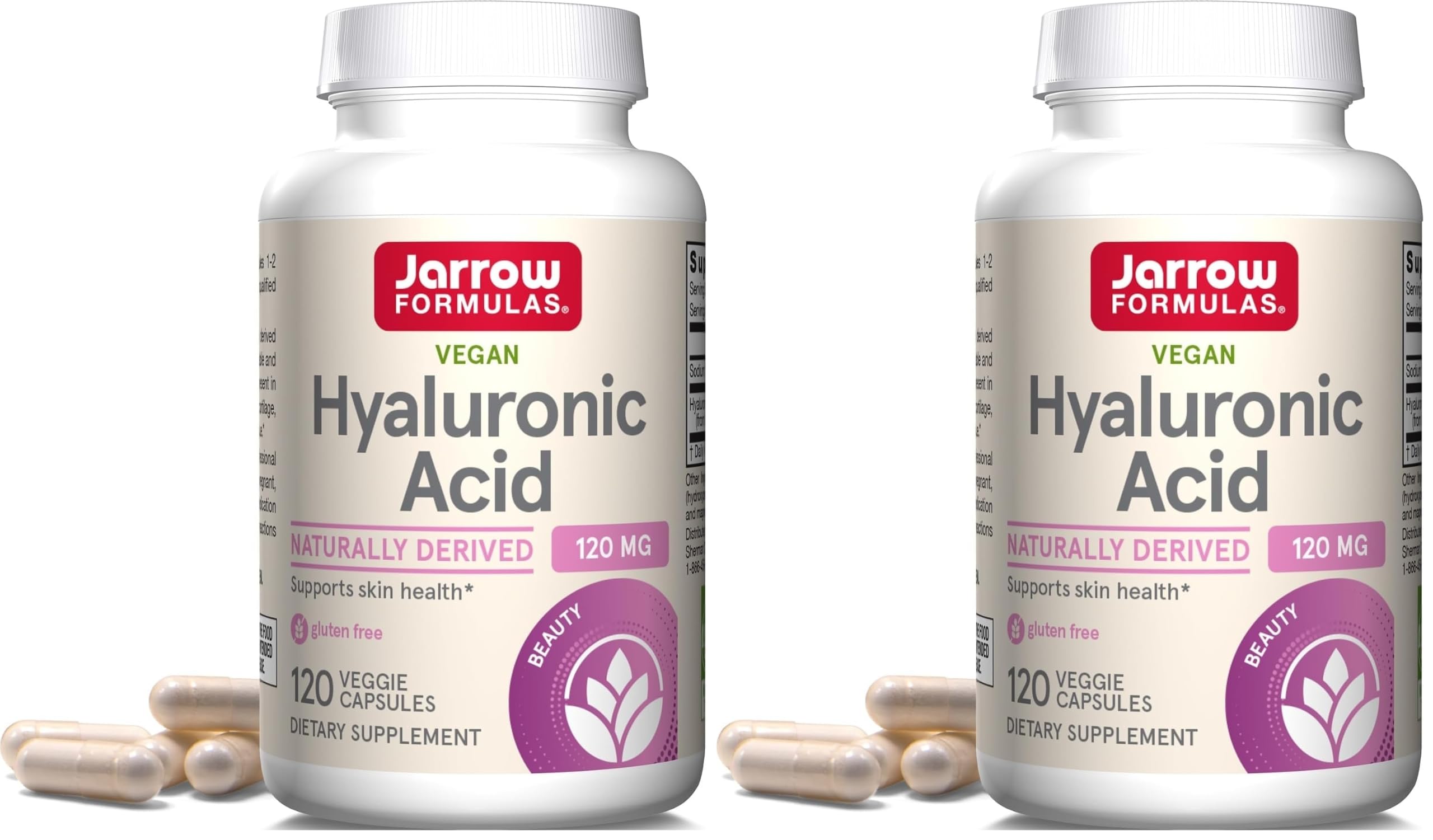Jarrow Formulas® Hyaluronic Acid 120 mg, Dietary Supplement, Skin Health Support, 120 Veggie Capsules, Up to 60 Day Supply,(Pack of 2) Unflavored 120 Count (Pack of 2)