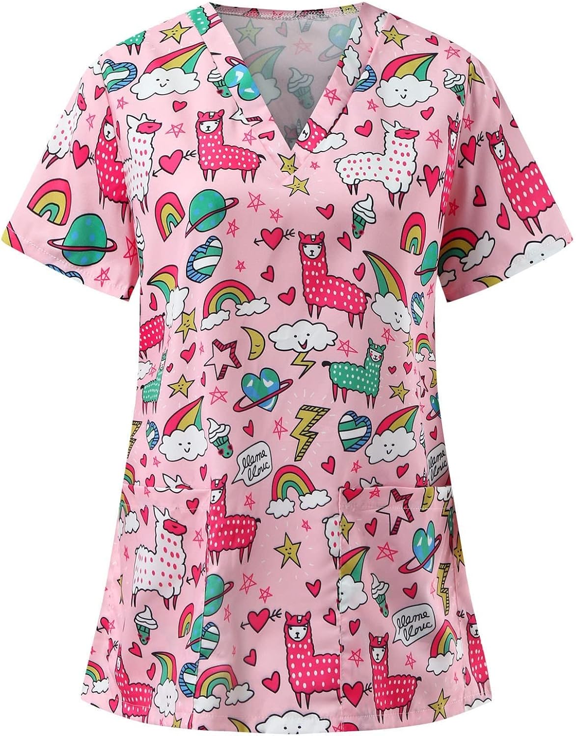 Cartoon Flower Patterned Print Scrub Top Short Peru Ubuy