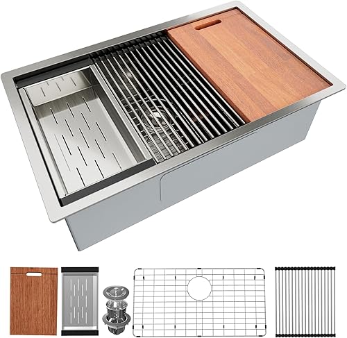 Homtone Fregadero de cocina de 27 pulgadas para montaje inferior, fregadero de acero inoxidable de 10 pulgadas de profundidad, fregadero de estación