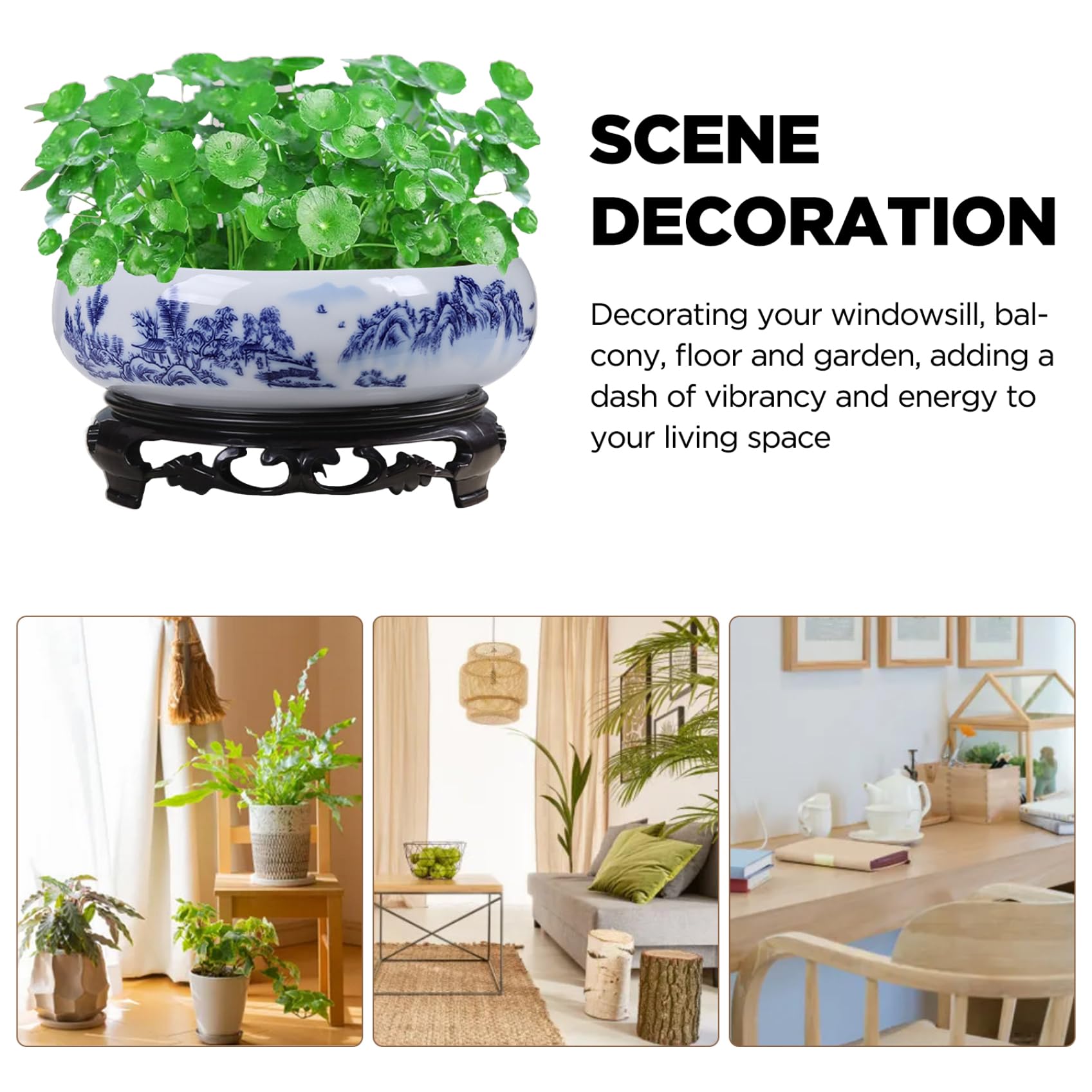 Lotus pot de fleurs en céramique bleue et blanche, pot décoratif rond pour jardin, balcon, bureau