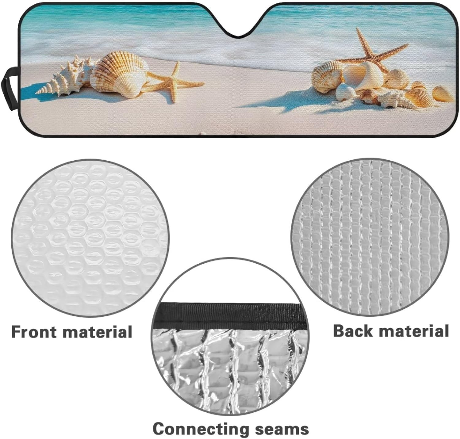 Beach Seashell Windshield Sunshade Compatible with Jeep Wrangler TJ JK JL & Gladiator JT, Block UV Rays Sun Shade Windshield Cover Keep Your Vehicle Cool