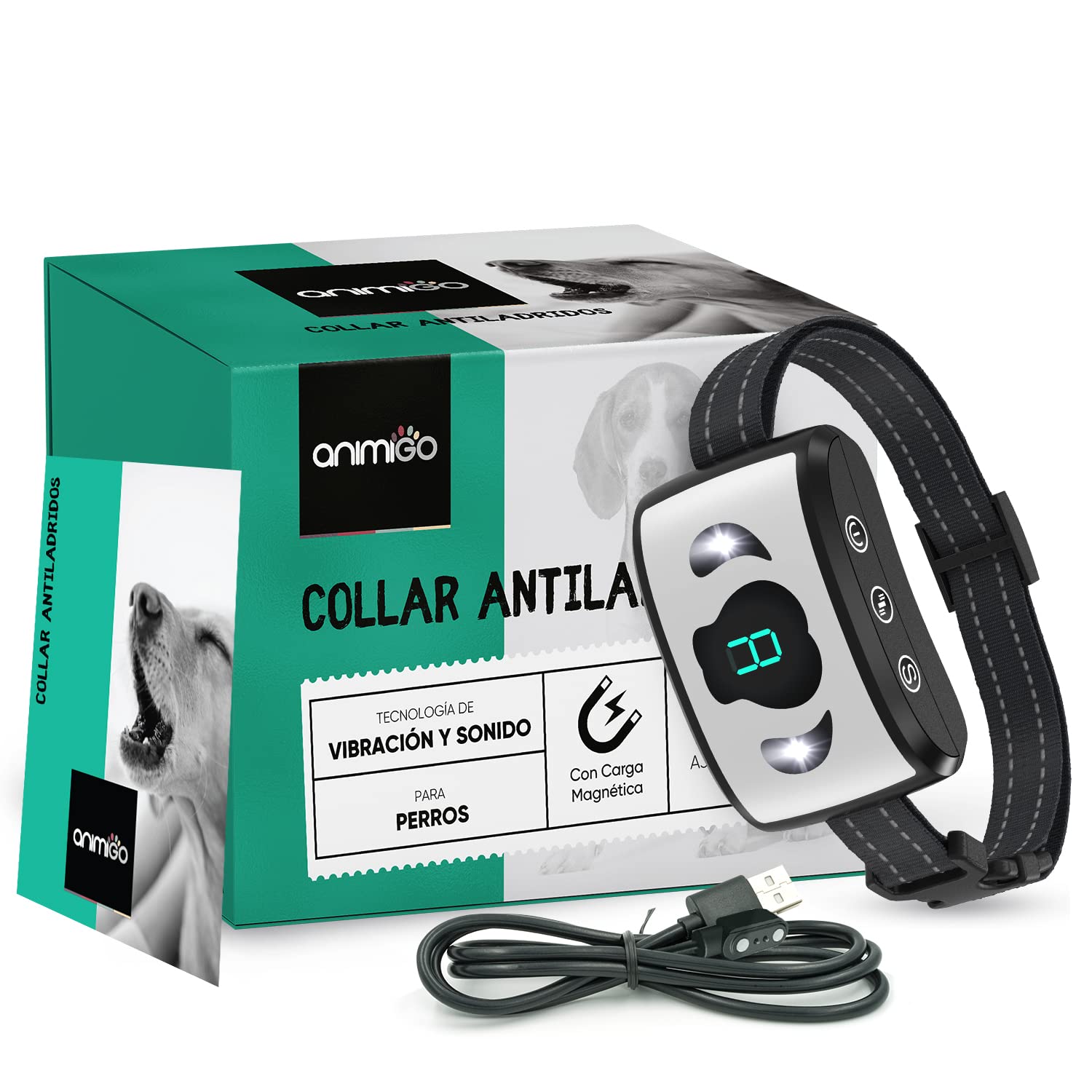 Collar Antiladridos para Perros Automático Sin Descarga con Correa Ajustable 10-55cm - con 7 Niveles de Vibración y Sonido para Adiestramiento, Recargable con USB, Pantalla LED y Resistente al Agua