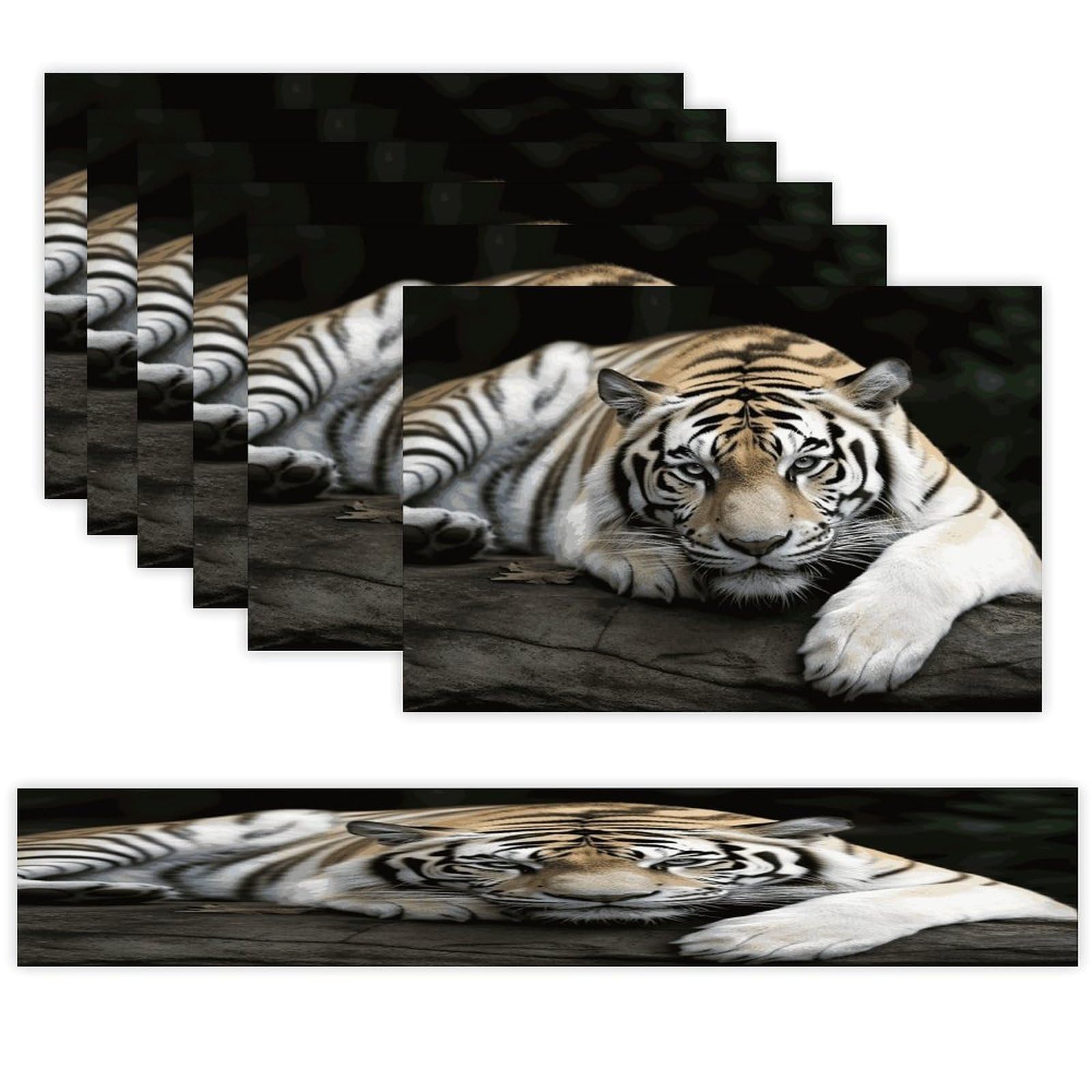 Tiger Lie On Rock Table Runner and Placemats Set of 6 Wipe Clean Heat Resistant Table Mat with Table Runner Decorations Flax Linen Place Mat Set for Home Kitchen Party Supplies