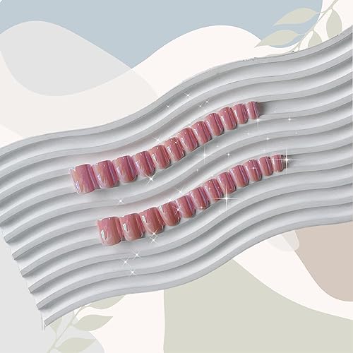 Miniatura 10 de KQueenest Uñas postizas cuadradas cromadas con espejo, 24 uñas acrílicas metálicas con purpurina, longitud media, pegamento y adhesivas