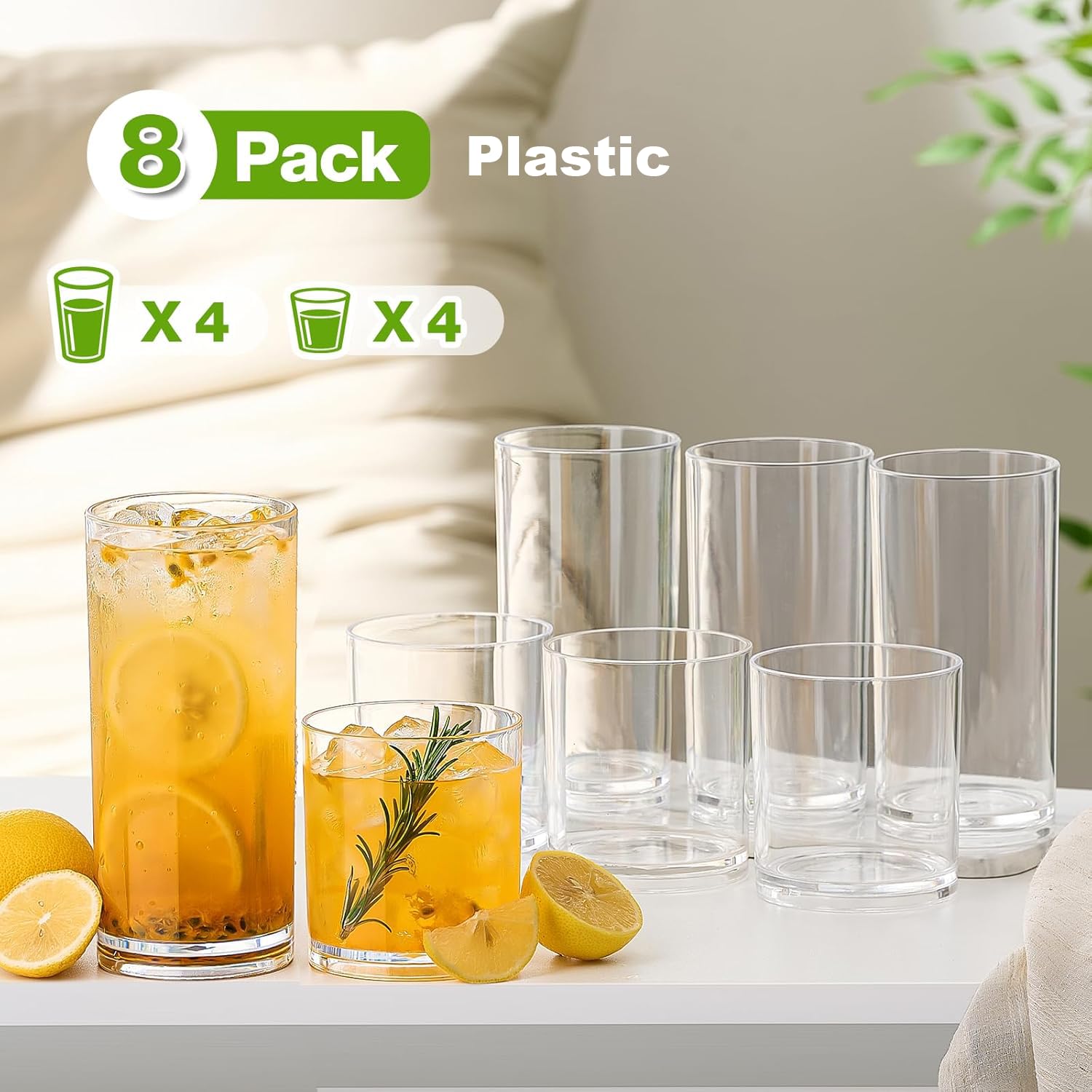 Amazon.com | Plastic Drinking Glasses Set of 8, 14oz Rocks & 20oz