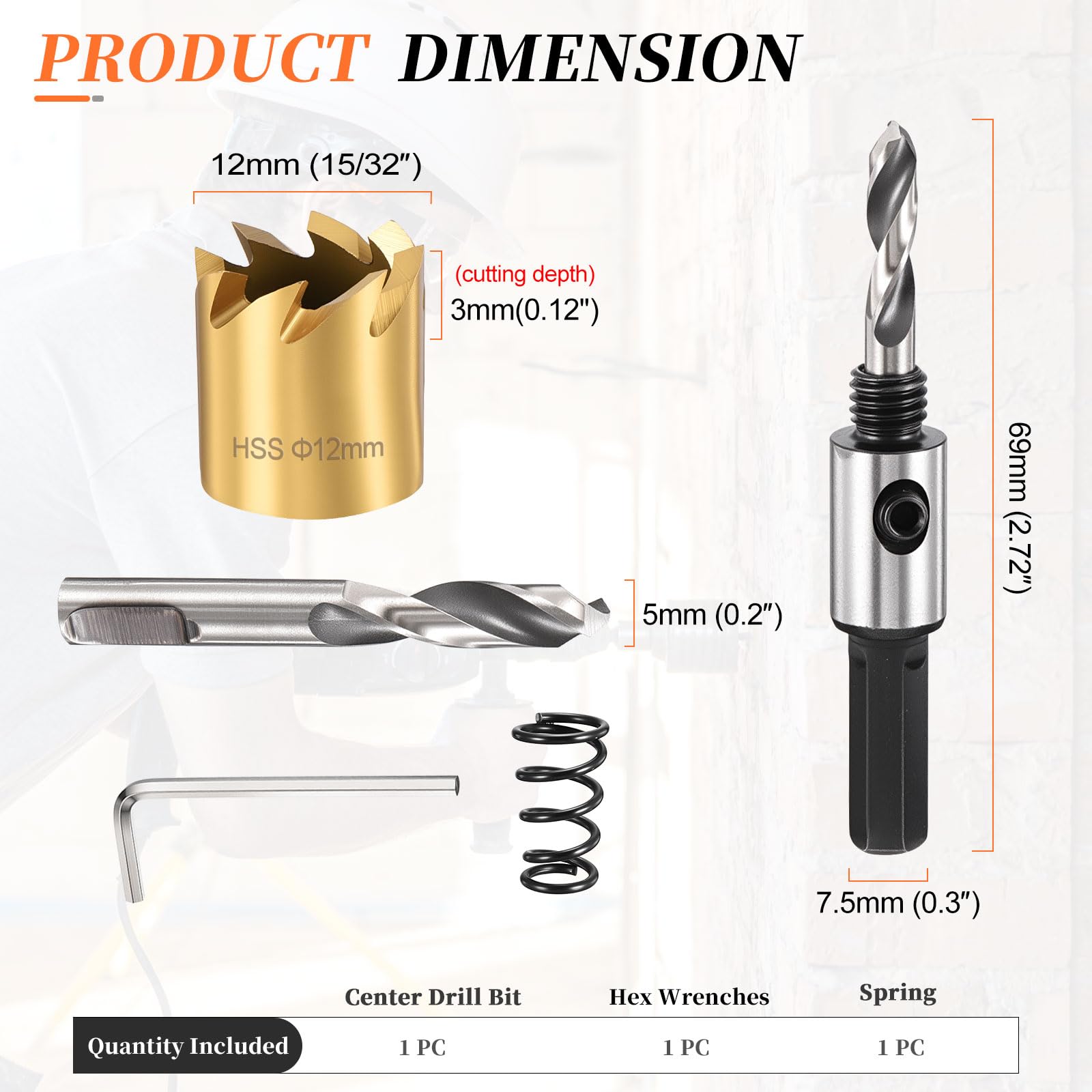METALLIXITY Hole Saw 25.5mm (1"), 4341 High Speed Steel Hole Cutter with Center Drill Bit, Hex Key and Spring - Image 2