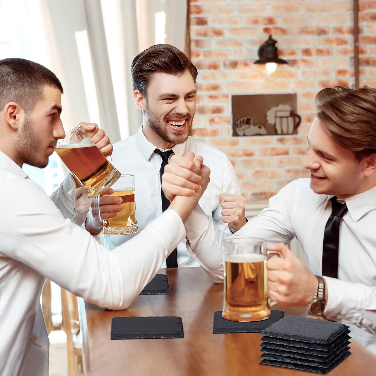 Eccliy 36 Pieces Slate Coasters Bulk, 4 x 4 Inch Square Black Slate Coasters Handmade with Anti Scratch Bottom for Coffee Table Home Housewarming Kitchen Gifts