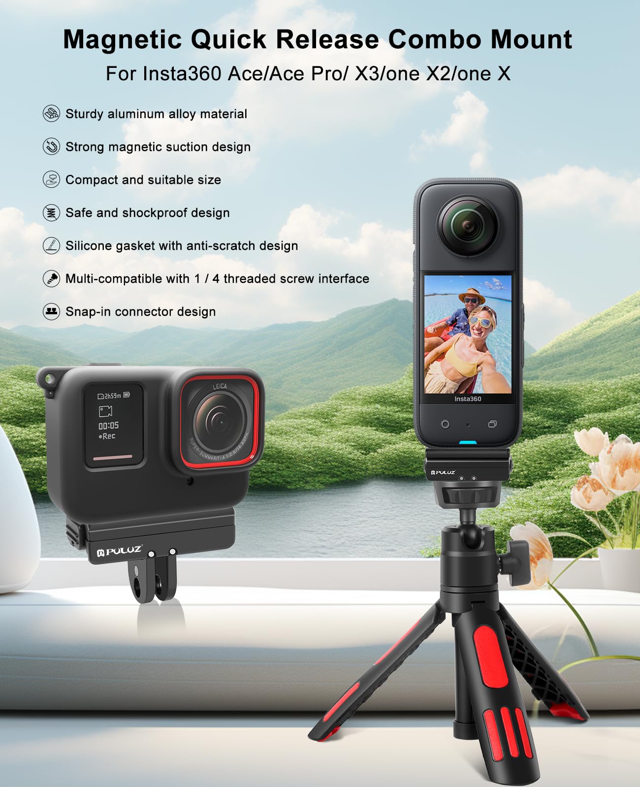 PULUZ Schnellwechsel Halterung Für Insta360 X5/Ace Pro - 6,35mm Stativ Adapter