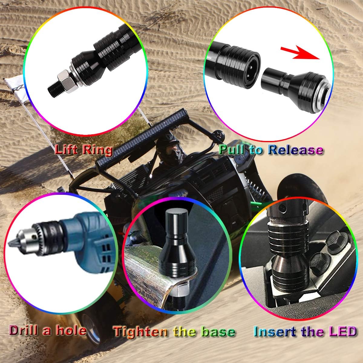 Exclusive Discount 90% Price 3FT LED Whip Lights, Moso LED 2 Pcs LED Whip Lights RF Remote Controlled LED RGB Lights 360° Spiral Light Whip Antenna Light with Dancing/Chasing for Off- Road ATV UTV Polaris RZR Trucks 4 Wheele
