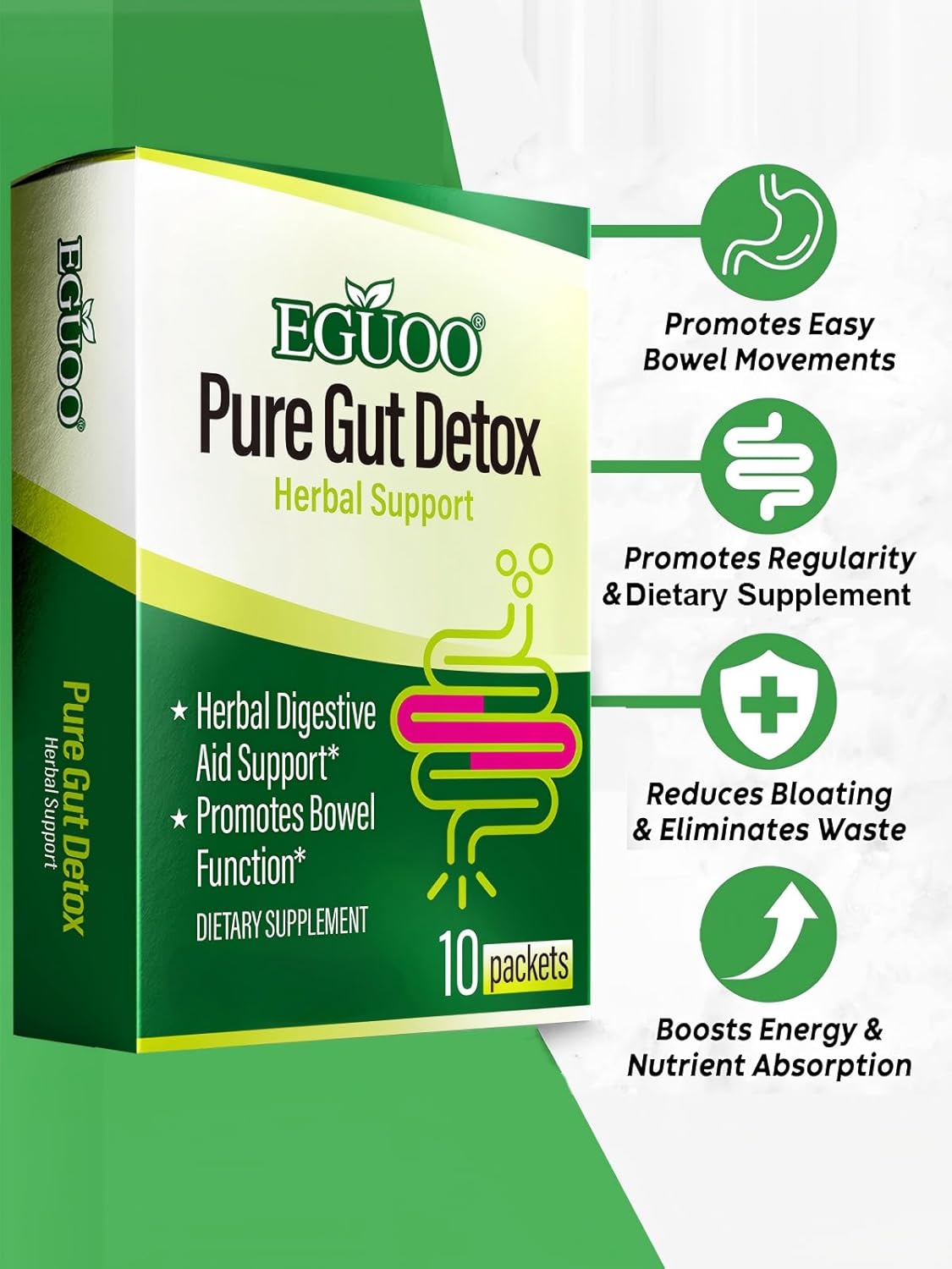 Pure Gut Detox Powder – Bloating & Digestive Support | 10 Sachets Colon Cleanse with 2,456mg Prebiotics, DigeZyme® Enzymes & Senna | Supports Regularity for Women & Men