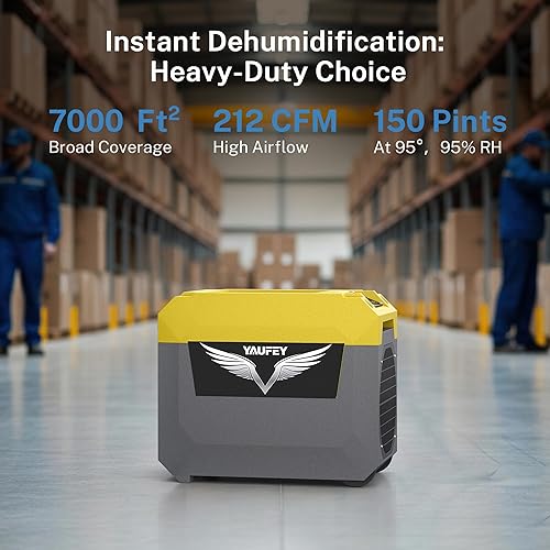 Miniatura 2 de Yaufey Deshumidificador comercial de 150 pintas con bomba para sótano, espacio de arrastre y restauración de daños por agua, deshumidificador grande