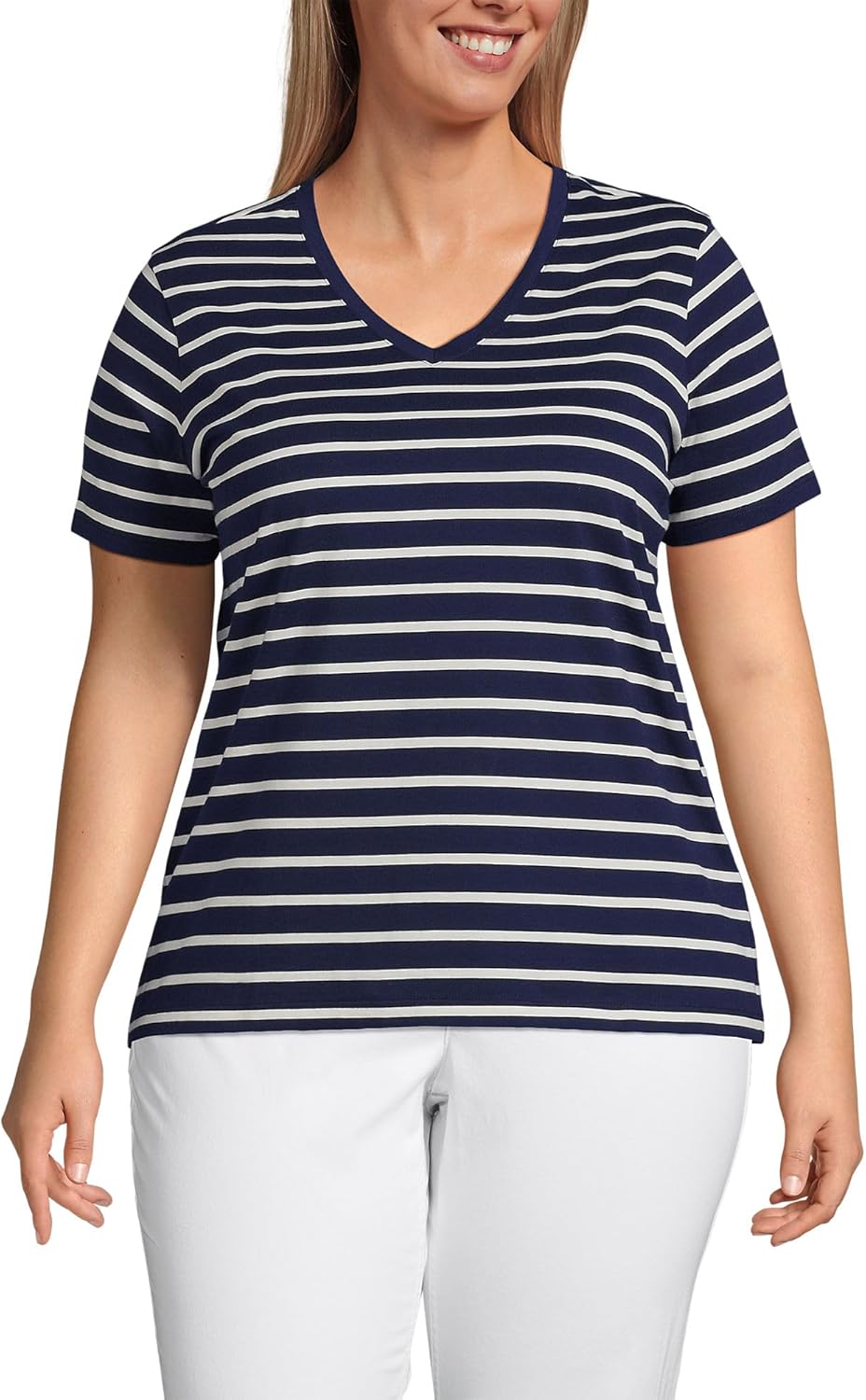 Lands' End Women's Relaxed American-Grown Supima Cotton V-Neck T-Shirt