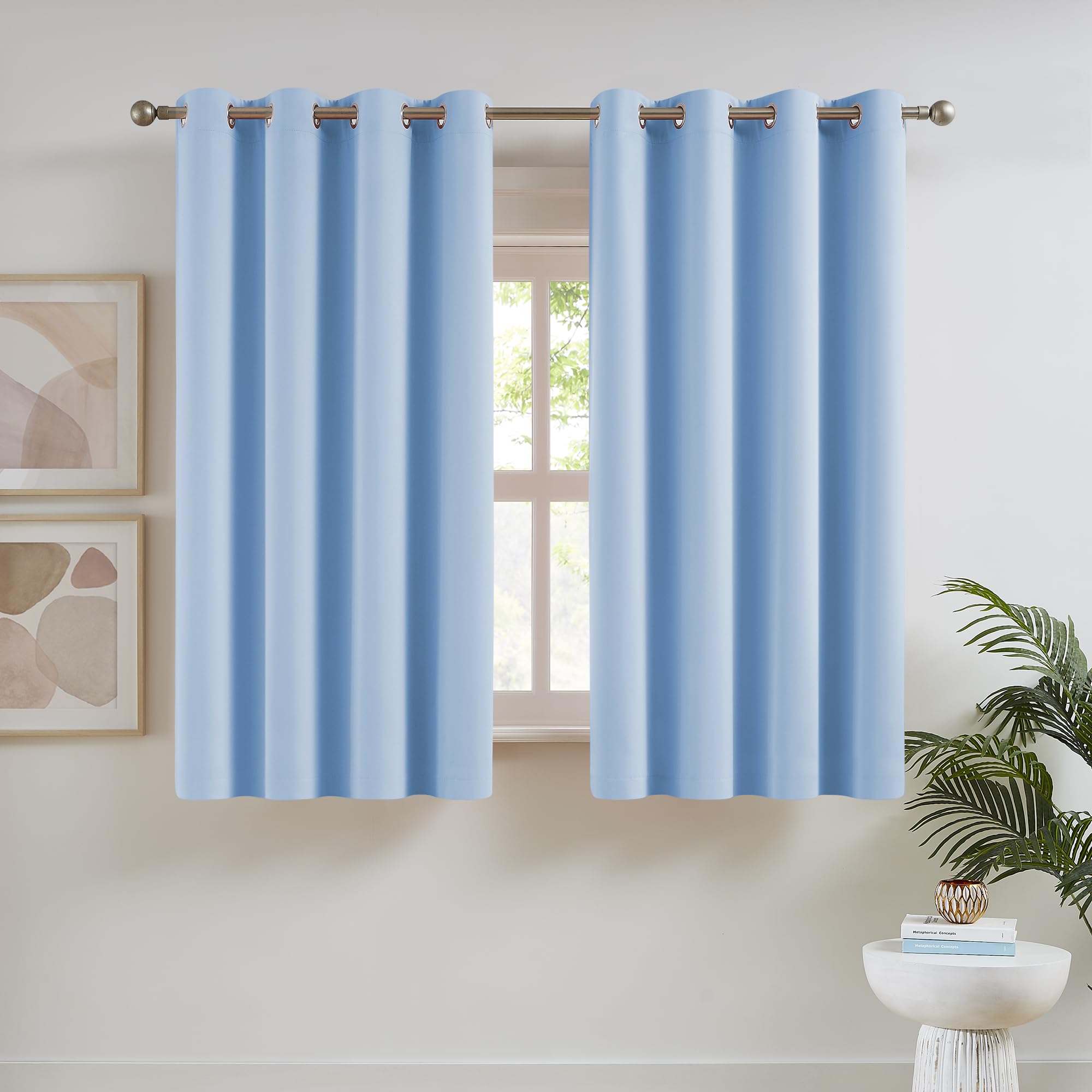 DUALIFE Sky Blue Blackout Curtains Cerulean Solid Grommet Thermal Insulated Room Darkening Bedroom Curtains 52 by 54 Inch Set of 2 Panels