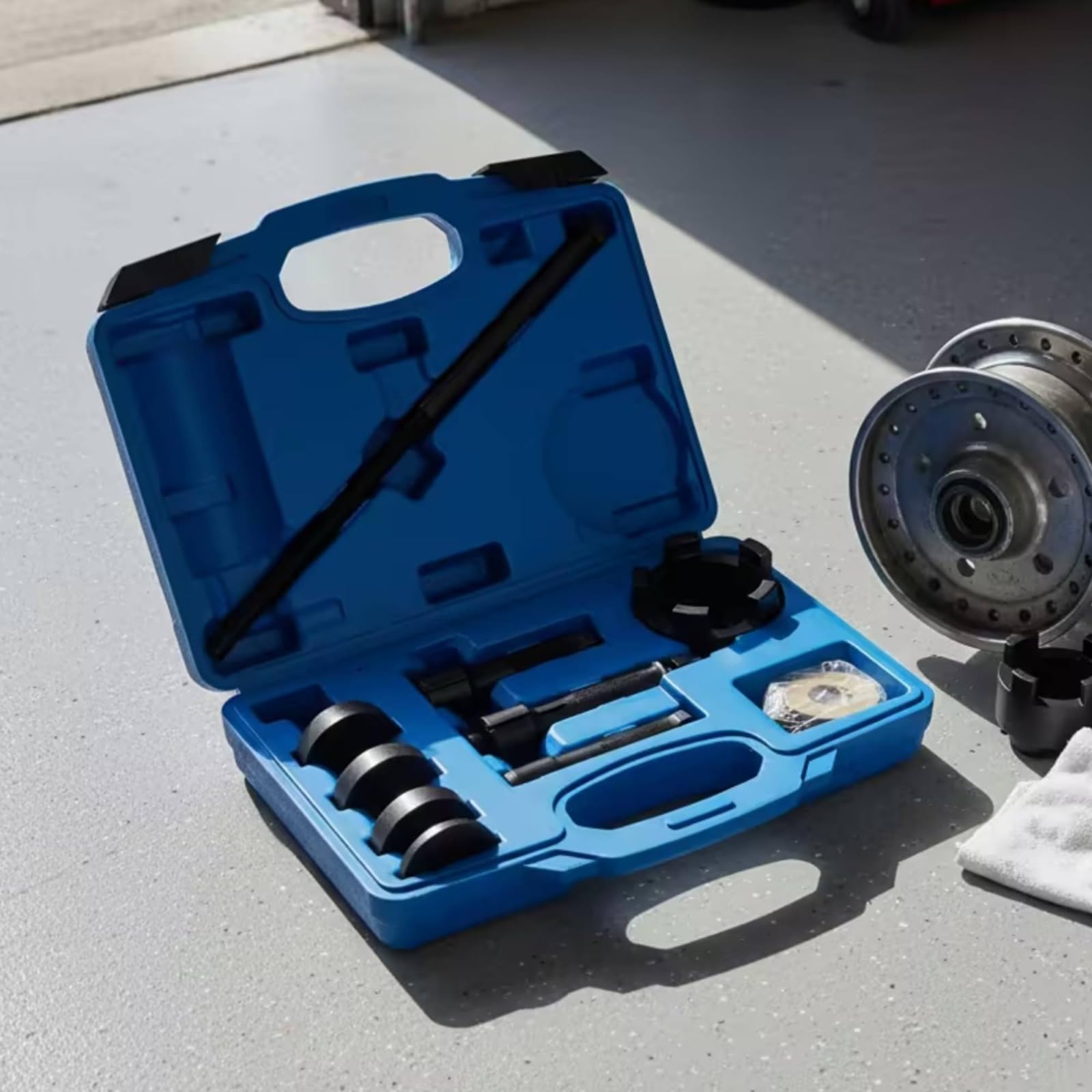 perfeclan Extractor de Rodamientos de Motocicleta Juego Completo para Bujes de Rueda Varilla de Tracción y Componentes Acero al Carbono Caja con Asa Integrada