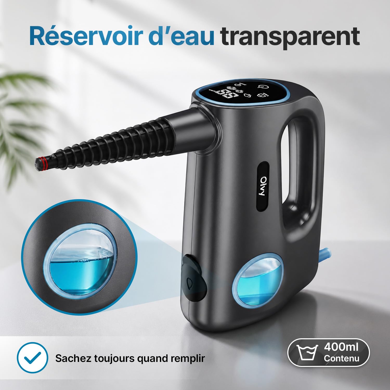 Olvy Nettoyeur Vapeur à Main 1200W Haute Pression Portable avec 3 Niveaux de Vapeur et Kit 10 Accessoires, Réservoir 400ml, pour Maison Carrelage Canapé Cuisine et Bain