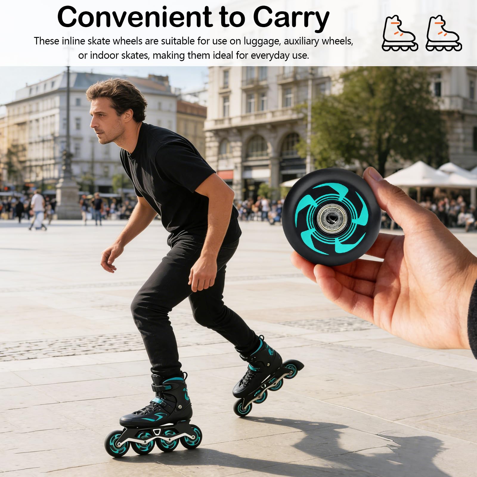 8 Piezas Ruedas Patin en Linea con Rodamiento ABEC9, 76mm/ 80mm Ruedas para Patines en Línea, Rueda de Repuesto para Patin en Linea Interior o Exterior para K2 Hudora Gonex Apollo (76mm)