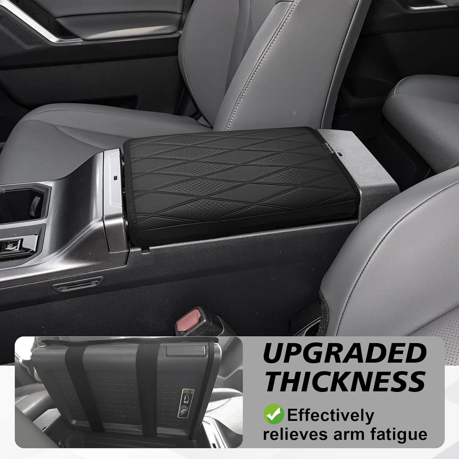 Muslogy Center Console Armrest Cover Compatible with 2026 Toyota RAV4 Accessories Comfort Armrest Pad Arm Rest Cushion Vegan Leather Protector Regular Thick(V2 Diamond Pattern)
