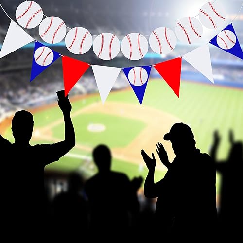Miniatura 6 de Zonon 4 piezas de decoraciones de fiesta de béisbol, pancarta de béisbol, pelota deportiva, fiesta de cumpleaños, guirnalda de papel (estilo béisbol)
