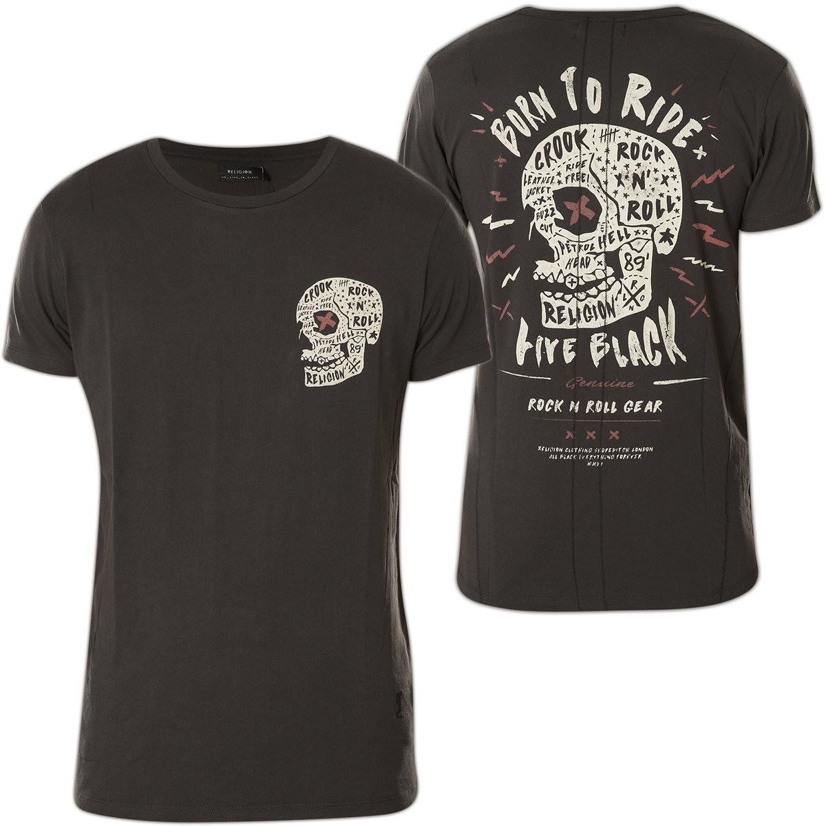Religion - Camiseta Born to Ride mbbdg05 Lavada, Color Negro