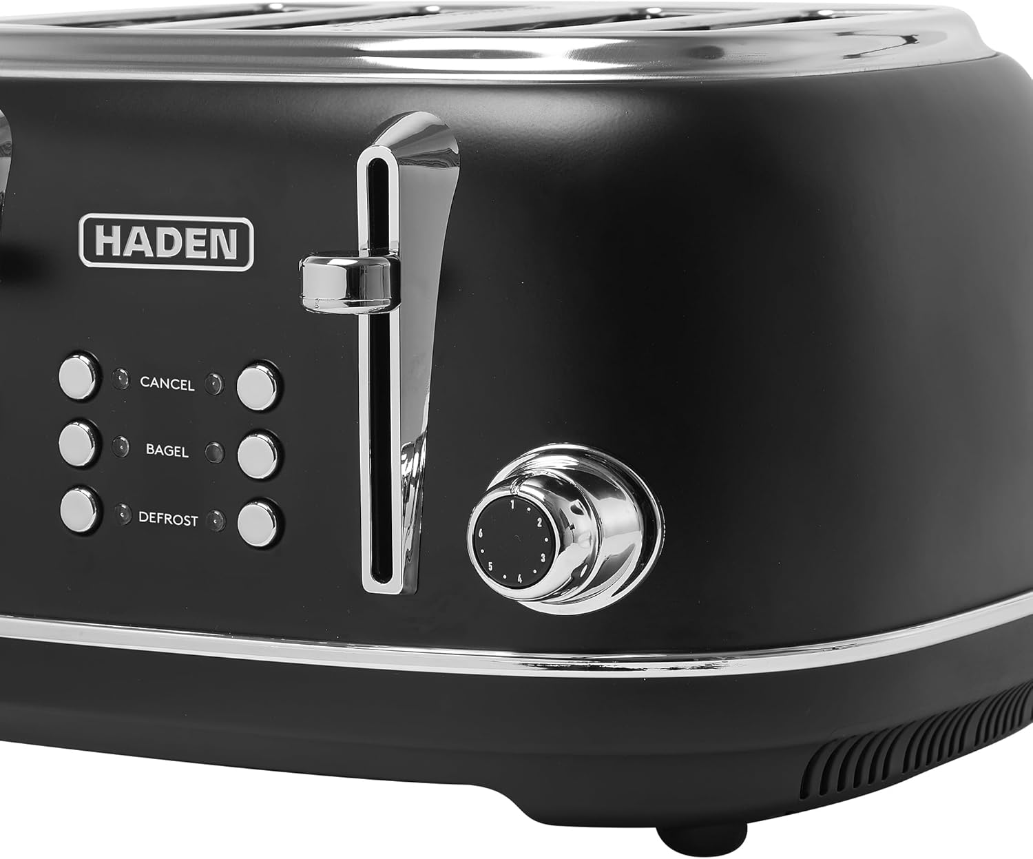 Haden Heritage 4 Slice Wide Slot Stainless Steel Toaster with Adjustable Browning Control & Non-Slip Feet, Black & Chrome