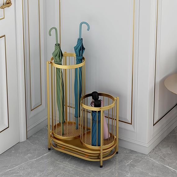 MELPHI Metal Umbrella Stand, Umbrella Holder with Removable Drip Tray and Adjust The Foot Pad, Entryway Umbrella Stand for Home, Office, Hotel and Supermarket (Color : Black, Size : 50cm)