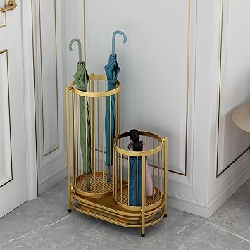 MELPHI Metal Umbrella Stand, Umbrella Holder with Removable Drip Tray and Adjust The Foot Pad, Entryway Umbrella Stand for Home, Office, Hotel and Supermarket (Color : Black, Size : 50cm)