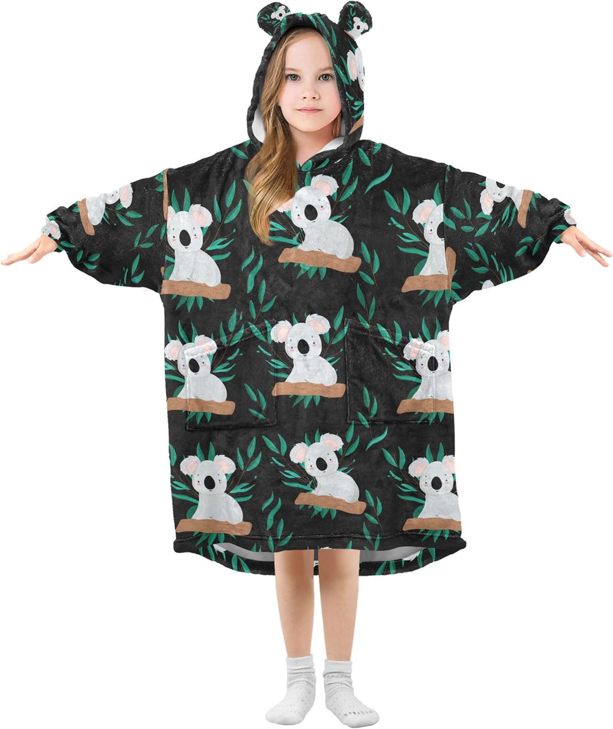 Cute Koala Kids Wearable Blanket Hoodie with Pocket and Sleeves for Toddlers, Cute Hoodies Girls Boys B0404134