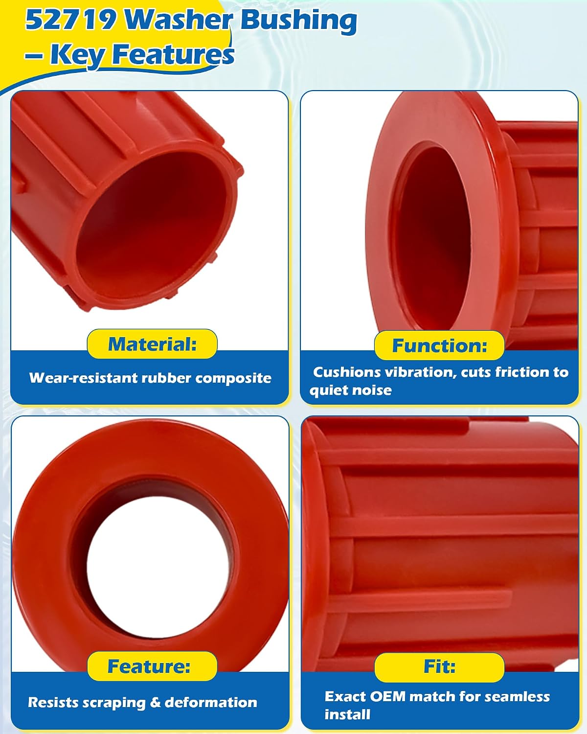 IWIWE 52719 Washing Machine Basket Bushing – Upgraded, Fits Whirlpool, Maytag, Kenmore, VMW – Fixes Off-Balance Wobble & Noise (Single)