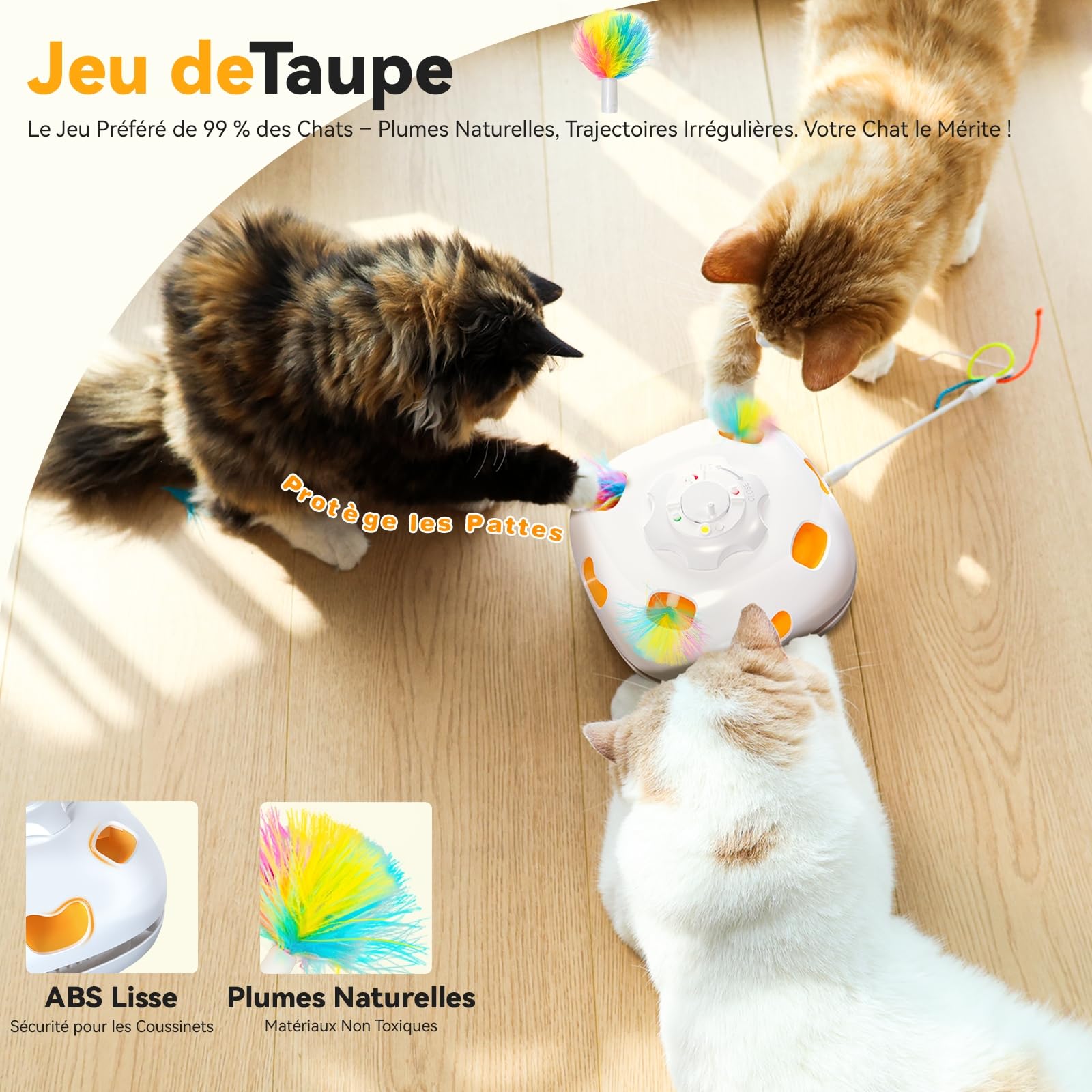 GoldenSun Jouet pour chat interactif 5 en 1 pour chats d'appartement, jeu de tapotement automatique, poisson volant, canne à pêche pour chat et plume mobile