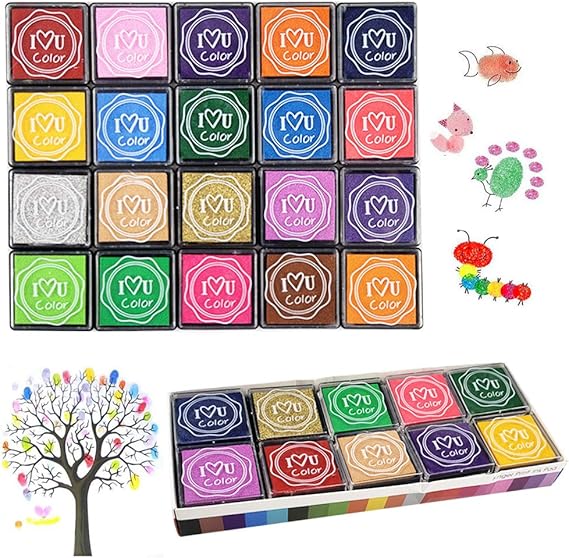 Finger Ink Pads for Kids, 20 Colors Ink Stamp Pads, Washable Craft Stamp Pad DIY Color for Rubber Stamps, Paper, Scrapbooking, Wood Fabric, Best DIY Gift for Kids
