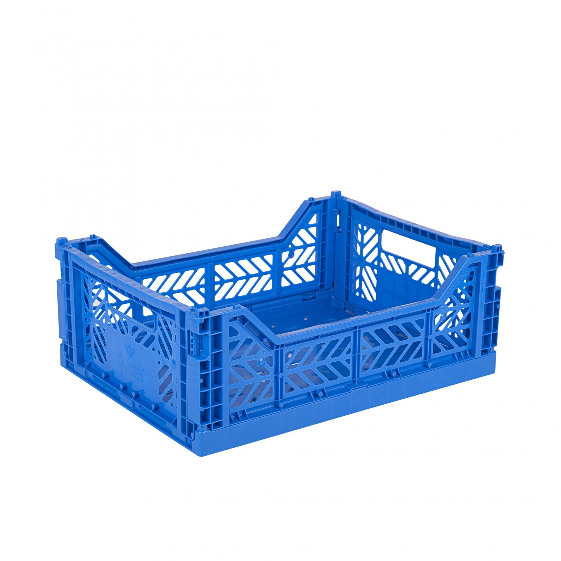 Aykasa Blue Folding Crate, Sturdy Folding Box, Plastic, Stackable, Midi (40 X 30 X 14 Cm)