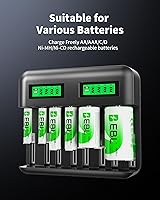 Vista 9 de EBL Baterías recargables C (paquete de 4) y cargador de batería inteligente LCD para baterías recargables Ni-MH AA AAA C D