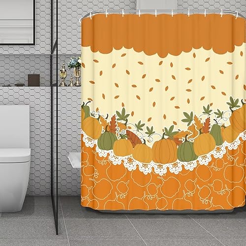 Cortina de ducha de Acción de Gracias, hojas de calabazas de otoño, peso ligero, duradero, liso, forro de cortina de baño, decoración de otoño