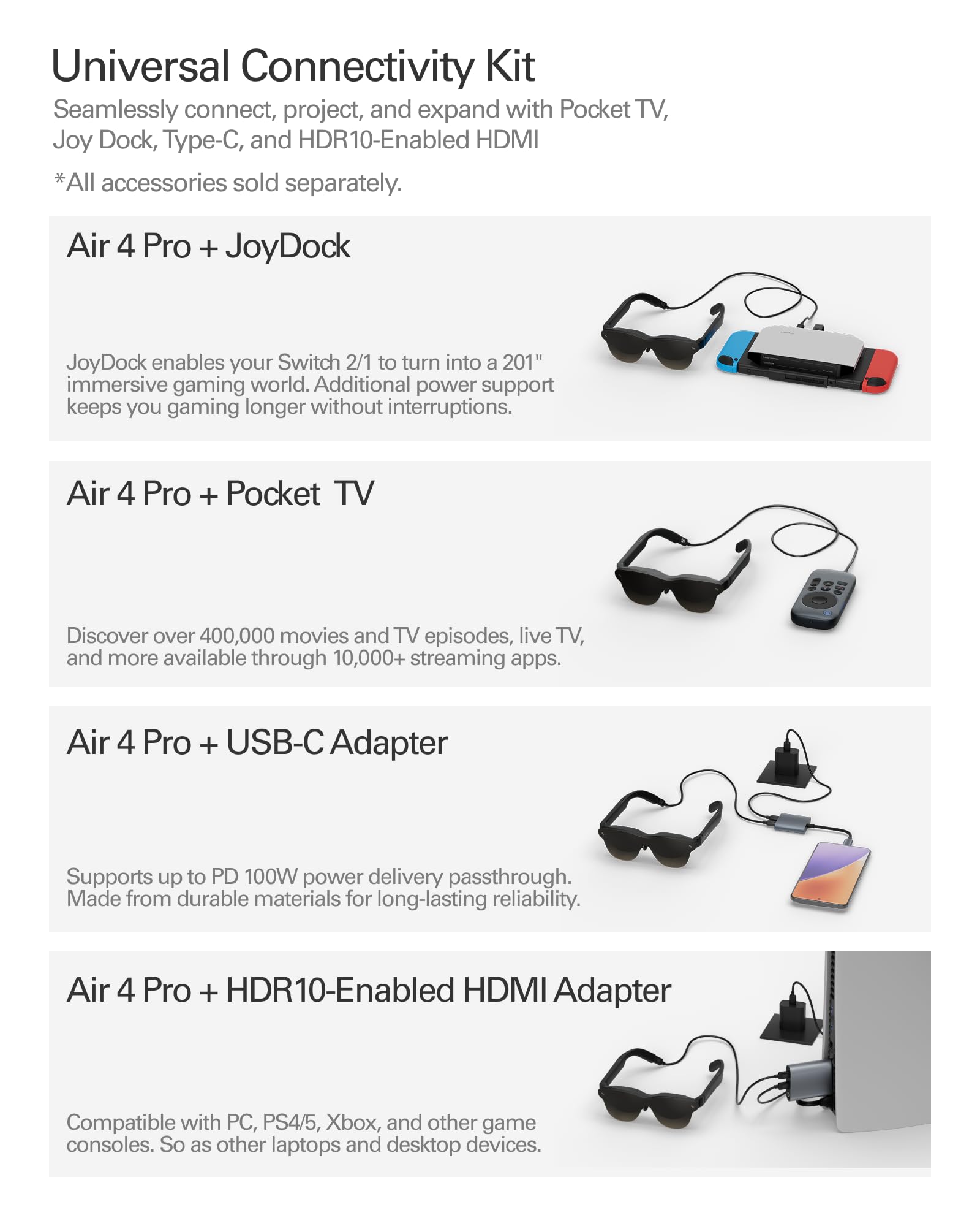 RayNeo Air 4 Pro AR/XR Glasses, HDR10 Display, Vision 4000 Chip, 201" Virtual Cinema, Audio by Bang & Olufsen, 3D Movies & Gaming Smart Glasses for iPhone 17,16,15/Android/Mac/Steam Deck/PS4/5 — view 12
