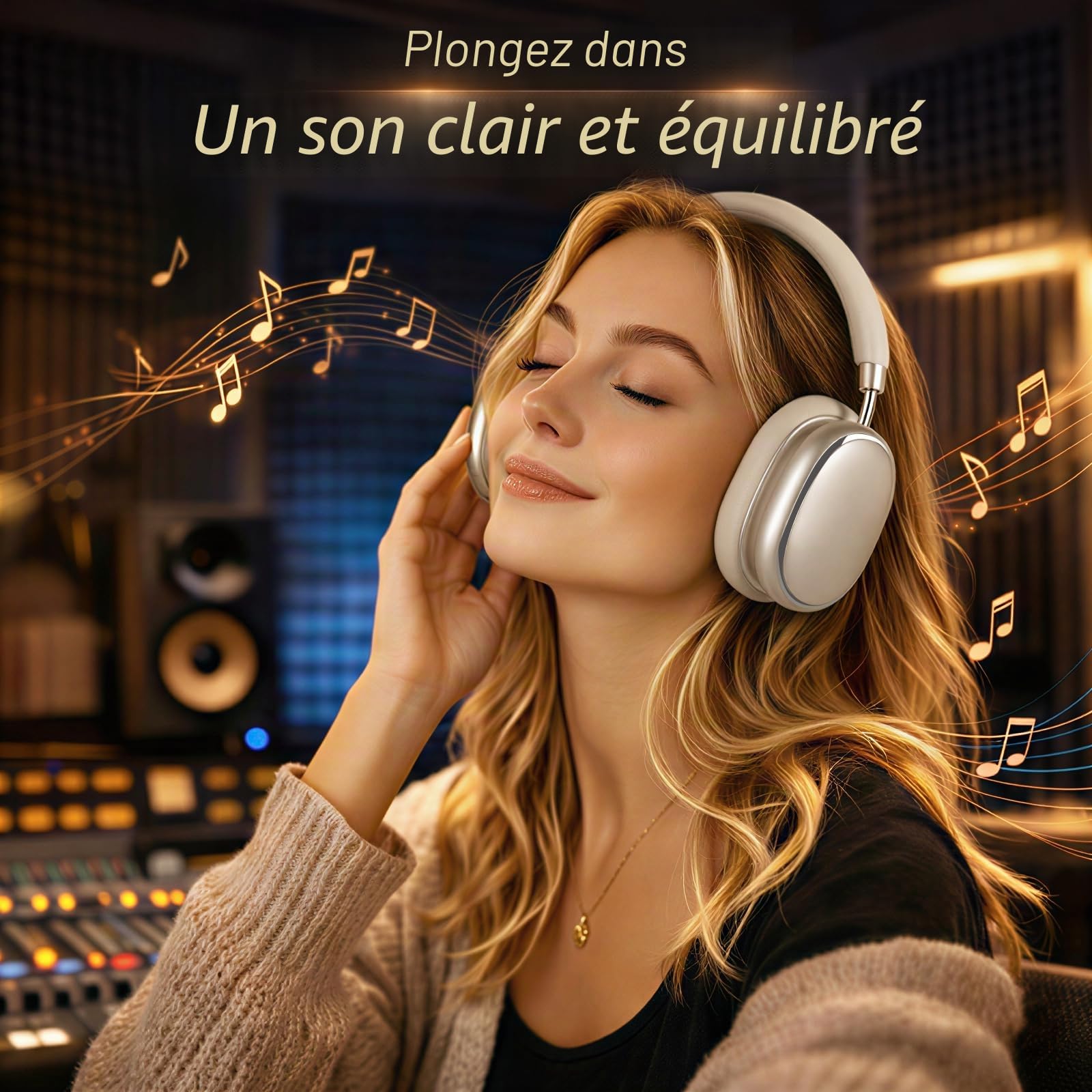 NC95 Casque Bluetooth sans Fil à Réduction de Bruit Hybride,Bluetooth 6.0,120 Autonomie,Contrôle par Application,Mode Transparence,Charge Rapide pour Les Voyages/Le Travail(Lumière des étoiles)