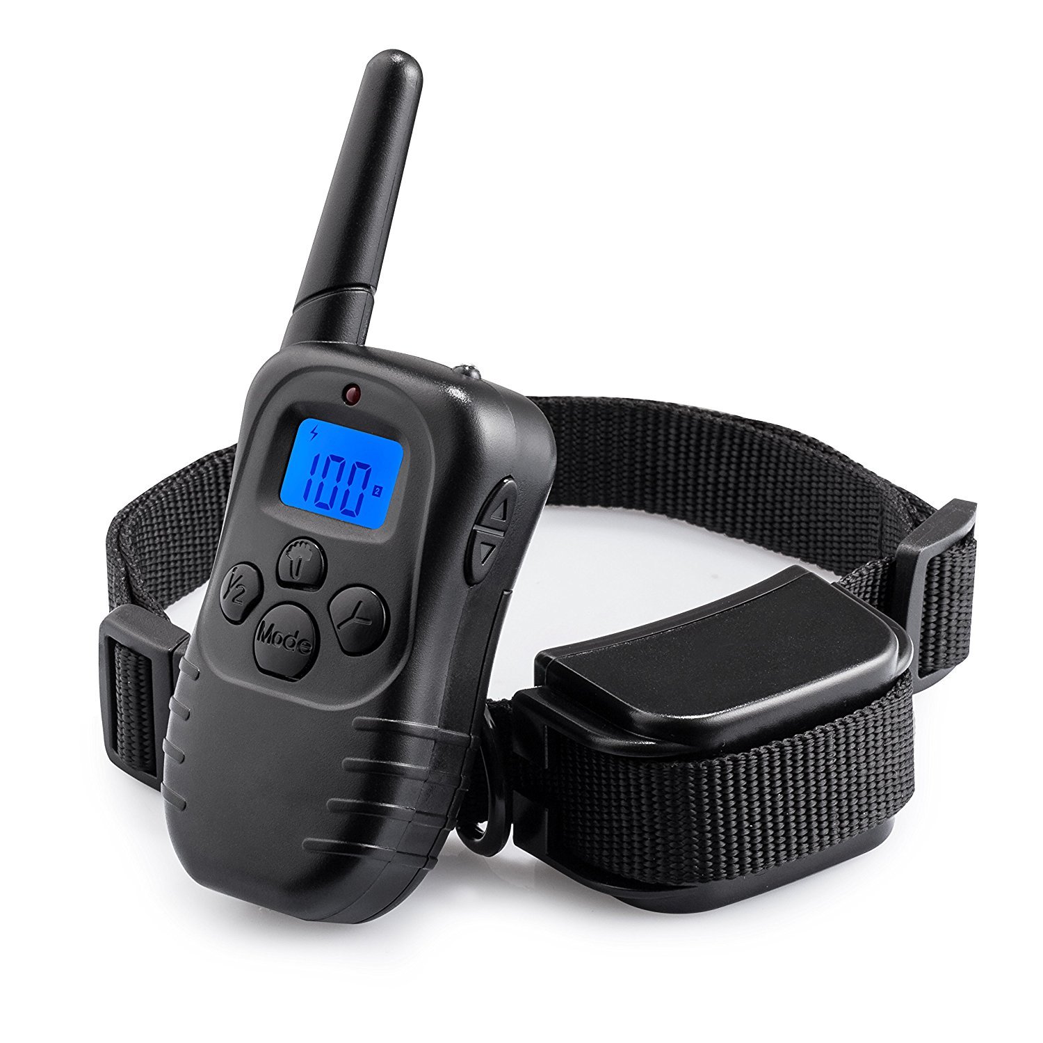 Rechargeable Dog Training Collar with Beep Vibration Shock 300 Yards Remote E-Collar Dogs 10Lbs - 100Lbs Blue Backlight