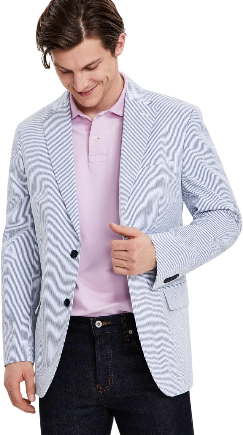 Tommy Hilfiger Mens Modern fit Suit Jacket Blazer 38 R Light Blue Striped Stretch