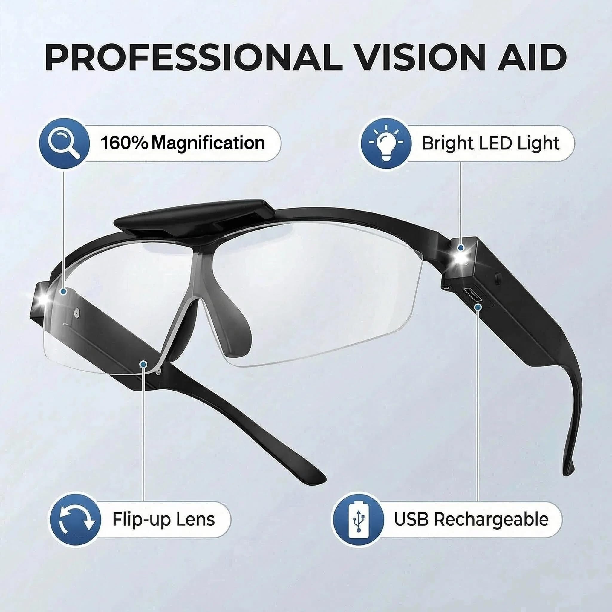 Lupa de 200 aumentos con LED recargable, cubierta abatible manos libres para trabajos de primer plano, lectura, manualidades y mini reparaciones