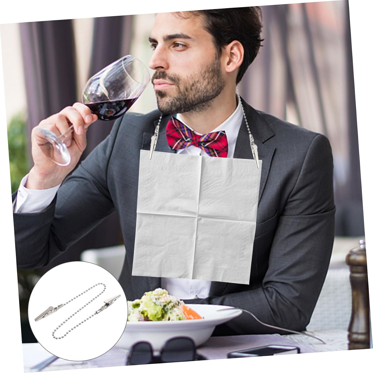 3pcs Beaded Chain Bib Clips for Adults Multi-functional Napkin Holders and Apron Clips Lightweight Dental Bib Clasp for Dining and Everyday Use