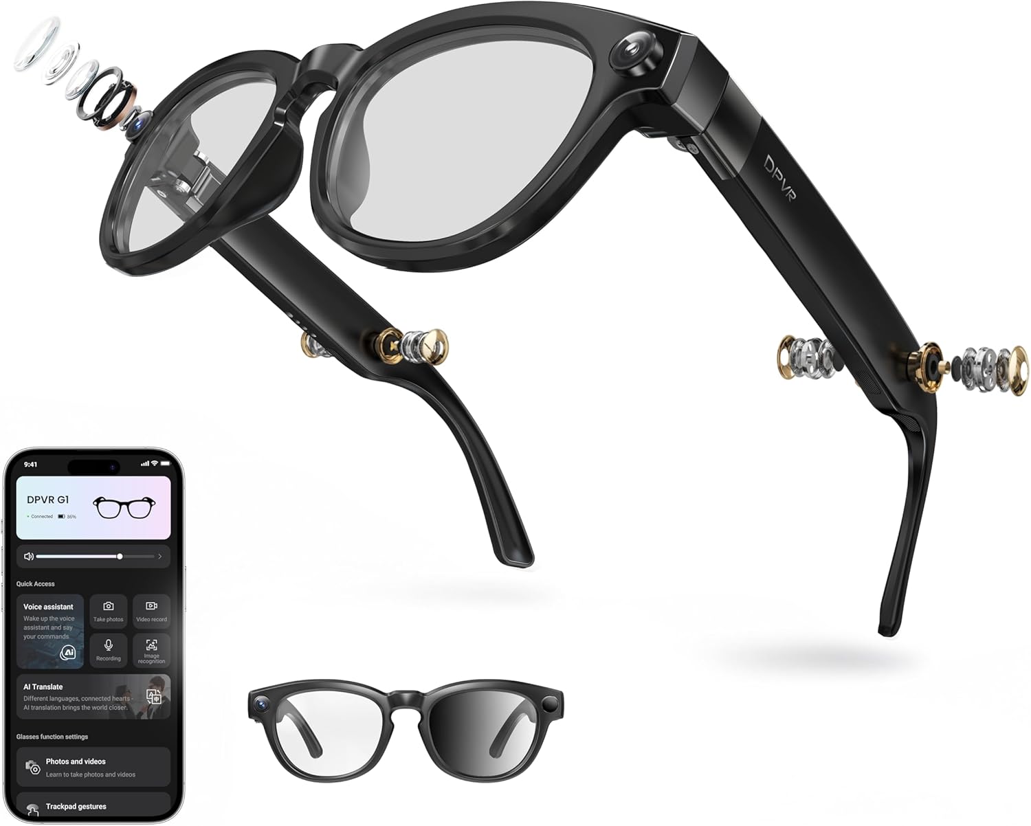 DPVR G1 Sensible Glasses with Digital camera and Bluetooth – 8MP 32Gb Digital camera Glasses with AI Options, Actual-Time Translation & Video Recording Glasses with Voice Management