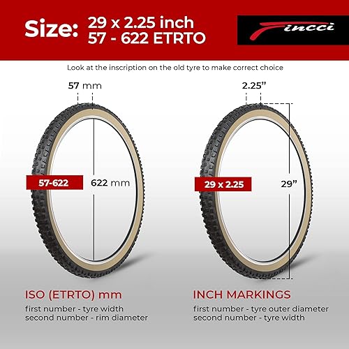 Miniatura 10 de Fincci Maori - Neumático de bicicleta plegable de 29 x 2.25 pulgadas 57-622 60 TPI con protección de nailon para bicicleta híbrida de montaña enduro